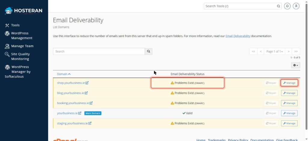 cPanel Email Deliverability list