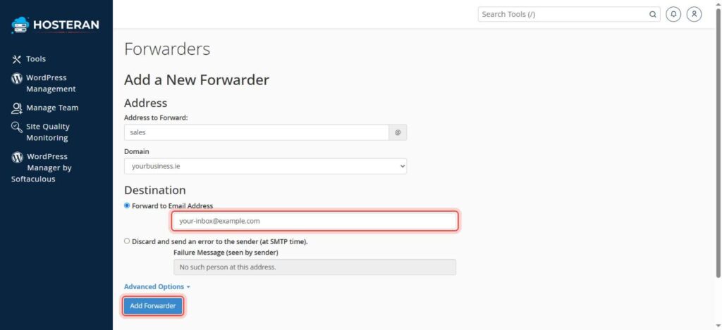cPanel Add a New Forwarder form