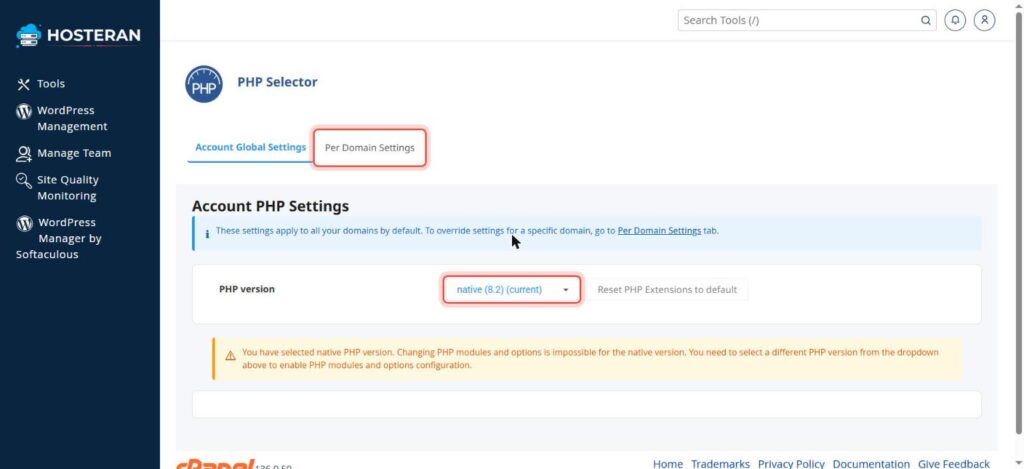 cPanel PHP Selector